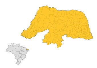 Mapa del estado de Rio Grande do Norte con delimitaciones municipales en Brasil
