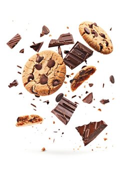 Naklejki Freshly baked cookies smashed and sprayed with chocolate.