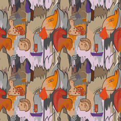 Fototapeta premium Vector retro colorful psychedelic seamless pattern in 1970s style