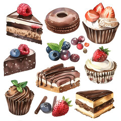watercolor desserts party chocolate