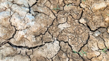 Close-up of dry, cracked earth highlighting drought issues and climate change impacts on the environment