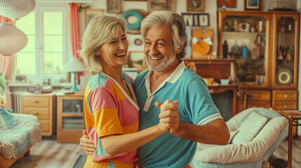 Fototapeta premium Senior Couple Enjoying a Dance in a Vintage-Styled Living Room