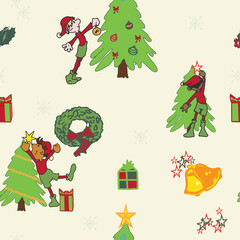 Happy Christmas Elves Decorate for a Holiday Party