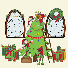 Merry Christmas Elves Decorate for the Holidays