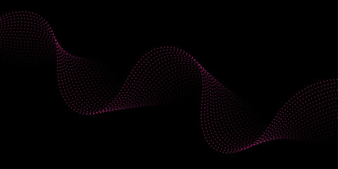 Abstract background with dots and waves. Medium banner size. Element for design. Vector background for brochure, booklet, flyer, poster. Pink and black gradient. Dark, night
