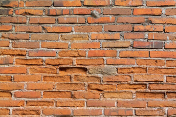 Brick wall background is a wall made of clay bricks, giving the structure strength and cement line...
