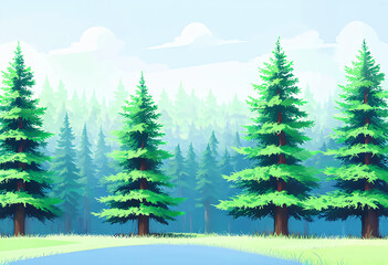 Fototapeta premium Abstract Forest With Trees Of Light Pastel Sky