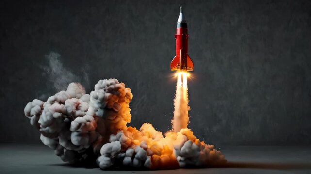 rocket launch on black background. Business success and growth concept