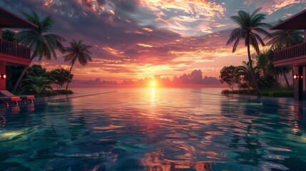 Serene Sunset Over a Tropical Infinity Pool