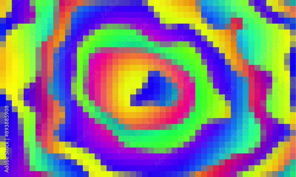 Fototapete Trippy psychedelic colorful neon geometric shapes abstract background, Pixelated vector pattern
