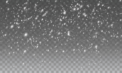 Christmas snowflakes on a transparent background. Snow flakes, snow background. Heavy snowfall, snowflakes in different shapes and forms.