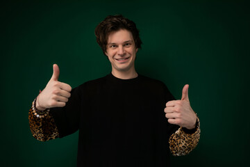 Man in Black Shirt Giving Thumbs Up