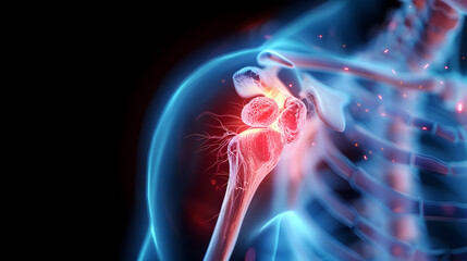 A shoulder pain on the shoulder area. Medical illustration style