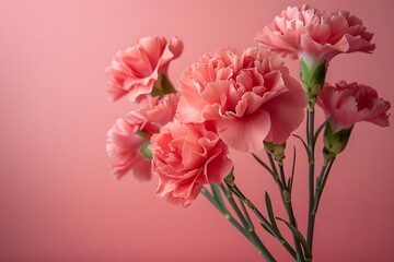 Fototapeta premium Beautiful Pink Carnations Against a Soft Pink Background