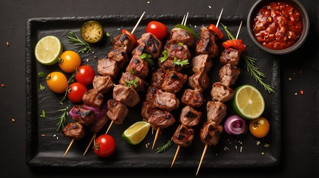 Shish kebab on skewers, bar b q tikka