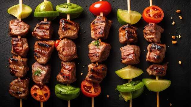 Shish kebab on skewers, bar b q tikka