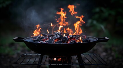 Vibrant Flames Dancing Over Charcoal in a Grill