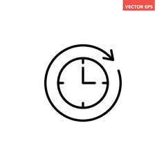 Black refresh time line icon, simple speed up hr clock with arrow flat design pictogram, infographic vector for app logo web button ui ux interface elements isolated on white background