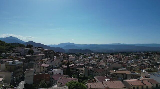 aerial view of Historic Village Of Dorgali In Sardinia, Italy 