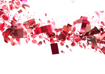 A celebratory shower of pink confetti explodes against a black background