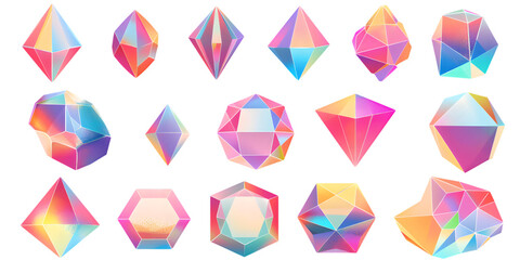Collection of geometric shapes, colorful and abstract designs, isolated on a white or transparent background 