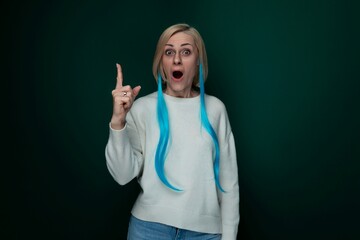Woman With Blue Hair Making a Funny Face