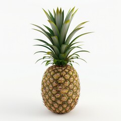 Fototapeta premium A single pineapple, with its spiky leaves and golden skin, sits on a white background. It represents tropical fruits, summer, healthy eating, and the beauty of nature. - A single pineapple, with its s