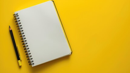Notebook and pencil on yellow background for writing and creating ideas