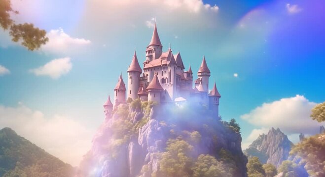 Fairy castle in the sky Seamless looping time lapse video animation background 4k animation