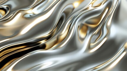 Obraz premium A smooth, flowing background featuring metallic silver and gold swirls in an abstract pattern