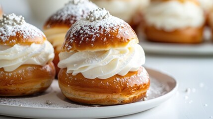 Classic Swedish pastry Semla on white backdrop