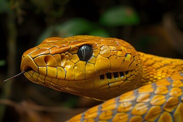 Fototapeta premium Close-Up of a Vibrantly Colored Yellow Snake in Its Natural Habitat