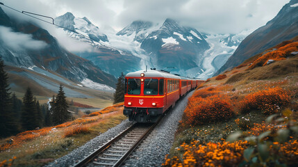Obraz premium Scenic train journey through the mountains, showcasing picturesque tourist routes. 