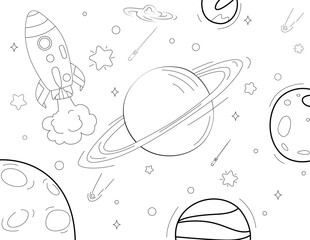 Outer Space Outline Coloring Page Vector Illustration