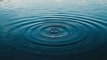 Obraz premium Tranquil Water Ripples: Nature's Abstract Art - A single drop creates concentric ripples in still water, symbolizing peace, serenity, tranquility, reflection, and the interconnectedness of life.