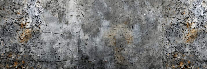 This image is a close-up of a concrete wall with a rough, weathered texture, showing cracks, imperfections, and a hint of yellowed age. It can represent the passage of time, resilience, and urban deca