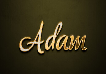 Old gold text effect of name Adam with 3D glossy style Mockup.