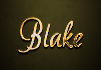 Old gold text effect of name Blake with 3D glossy style Mockup.