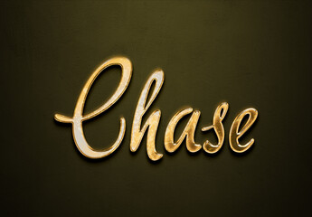 Old gold text effect of name Chase with 3D glossy style Mockup.