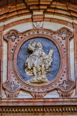 Architectural details of entrance to Malaga Cathedra. Cathedral is Roman Catholic Church (Santa Iglesia Catedral Basilica de la Encarnacion), was constructed in 1528 -1782. Malaga, Andalusia, Spain.