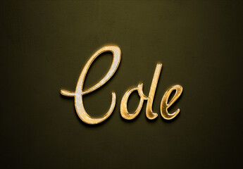 Old gold text effect of name Cole with 3D glossy style Mockup.