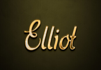 Old gold text effect of name Elliot with 3D glossy style Mockup.
