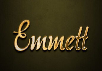 Old gold text effect of name Emmett with 3D glossy style Mockup.