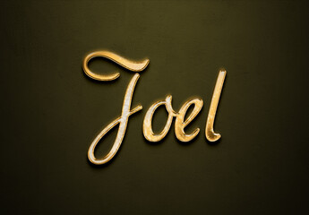 Old gold text effect of name Joel with 3D glossy style Mockup.