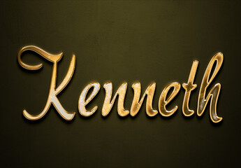 Old gold text effect of name Kenneth with 3D glossy style Mockup.