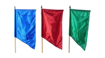 Collection Of Assorted Garden Flags Red Blue And Green For Seasonal Garden Decor Ads And Promotions isolated on transparent background. Generative ai