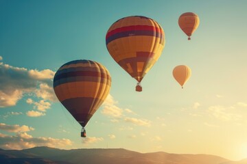 Fototapeta premium Hot Air Balloons Soaring Over Mountains.
