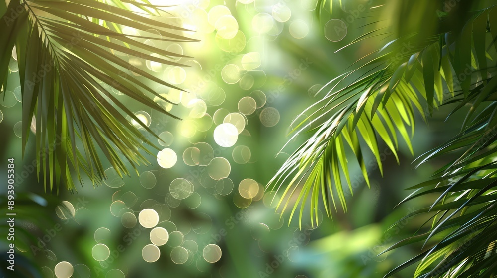 Wall mural Fuzzy tropical nature backdrop with bokeh elements