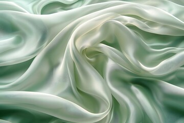 Obraz premium Elegant Flowing Green Silk Fabric with Soft Waves and Textures