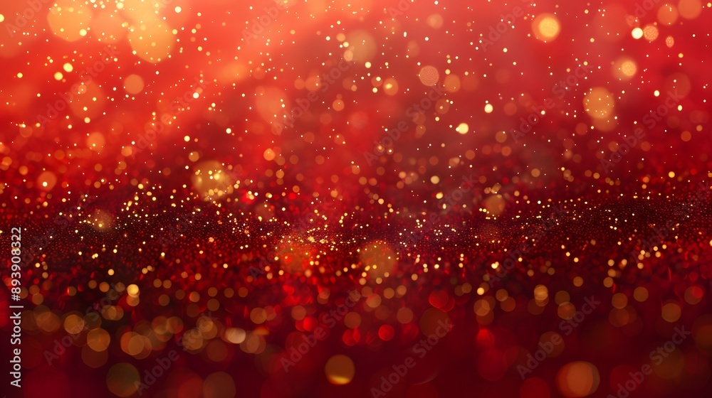 Wall mural a dreamy background of shimmering red and gold bokeh lights, creating an enchanting and festive atmo